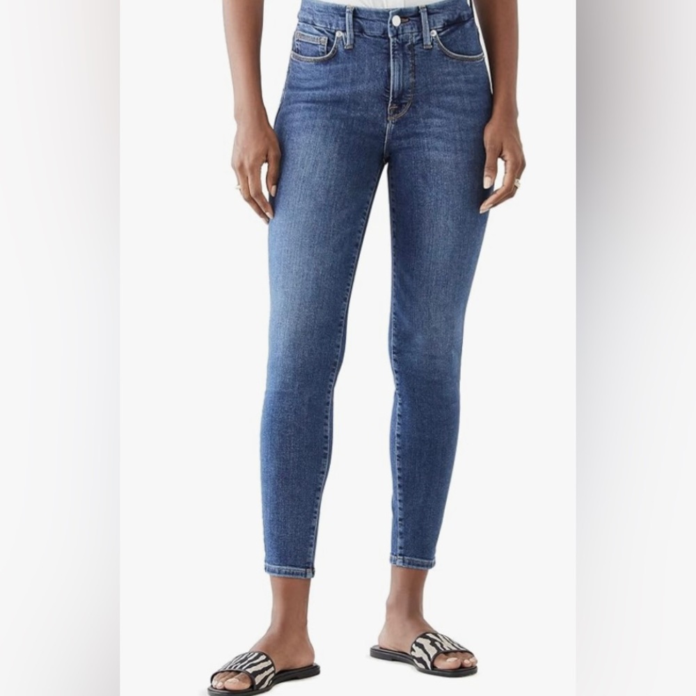 Good American Women's Good Legs Crop Extreme V Blue Jeans, Size 6/28